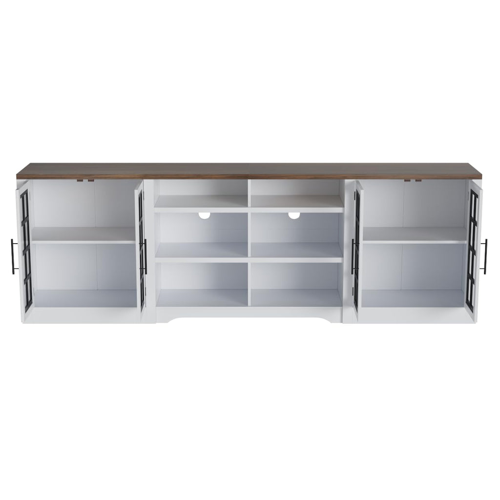 White Black TV Stand with 2 Cabinets and 3-Tier Shelves P36889