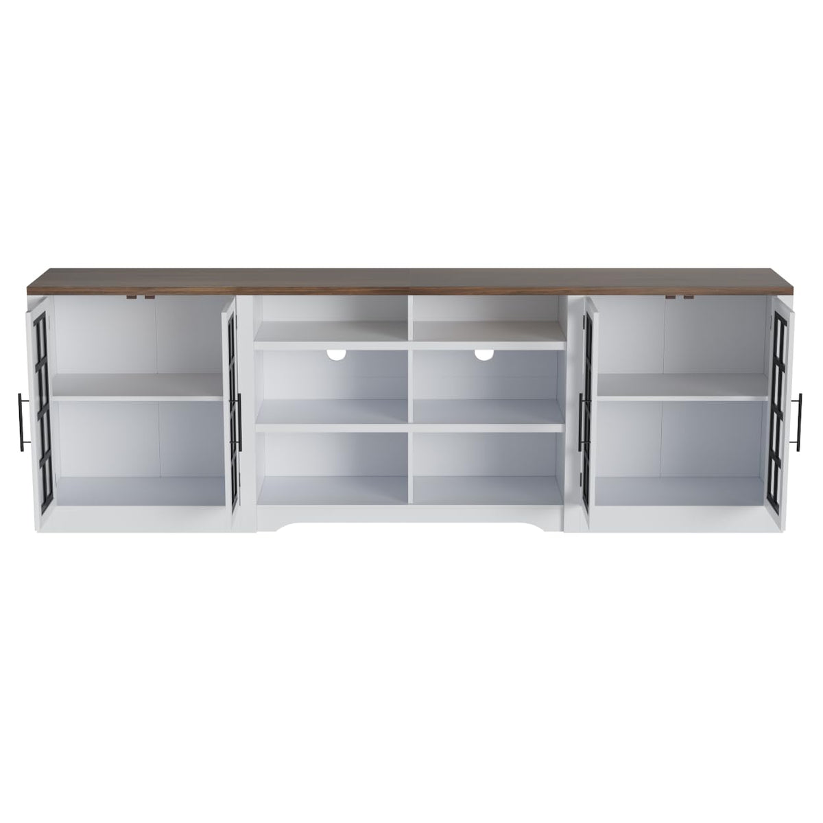 White Black TV Stand with 2 Cabinets and 3-Tier Shelves P36889