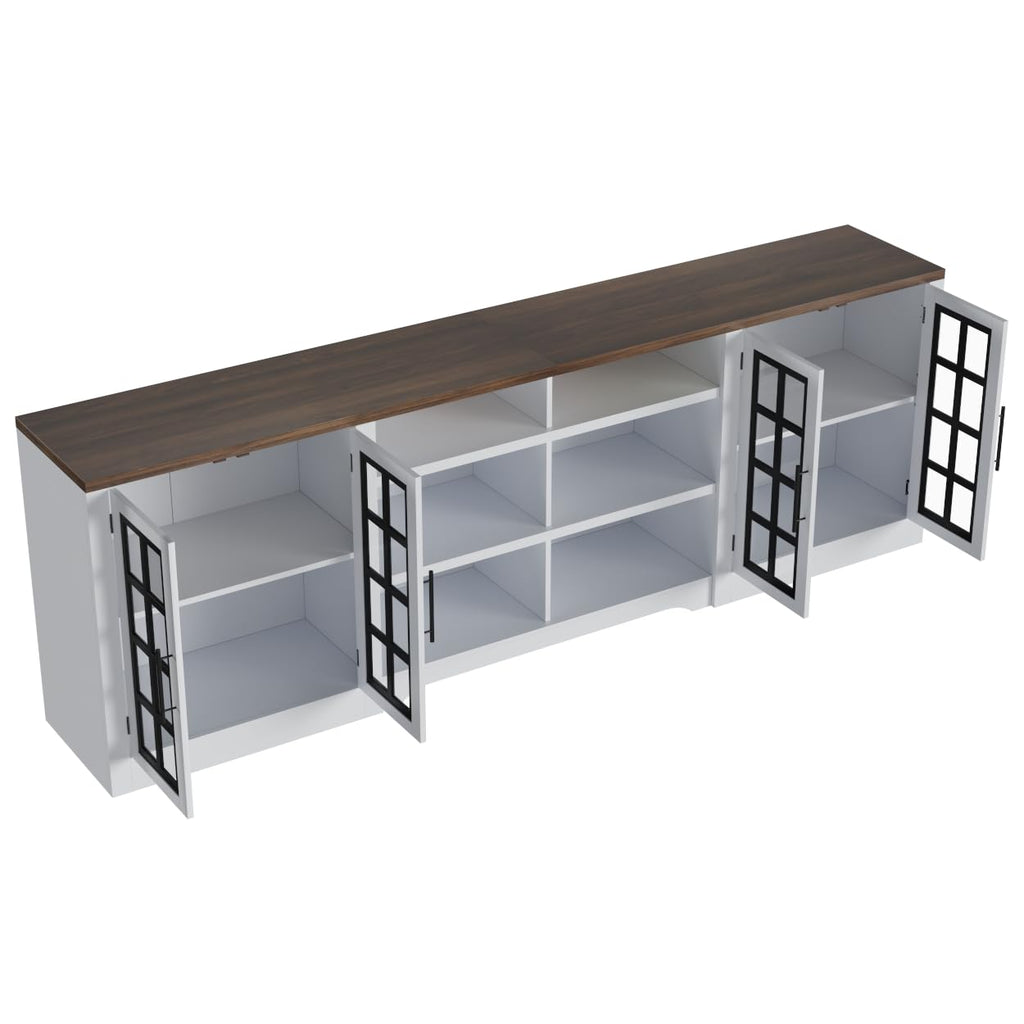 White Black TV Stand with 2 Cabinets and 3-Tier Shelves P36889