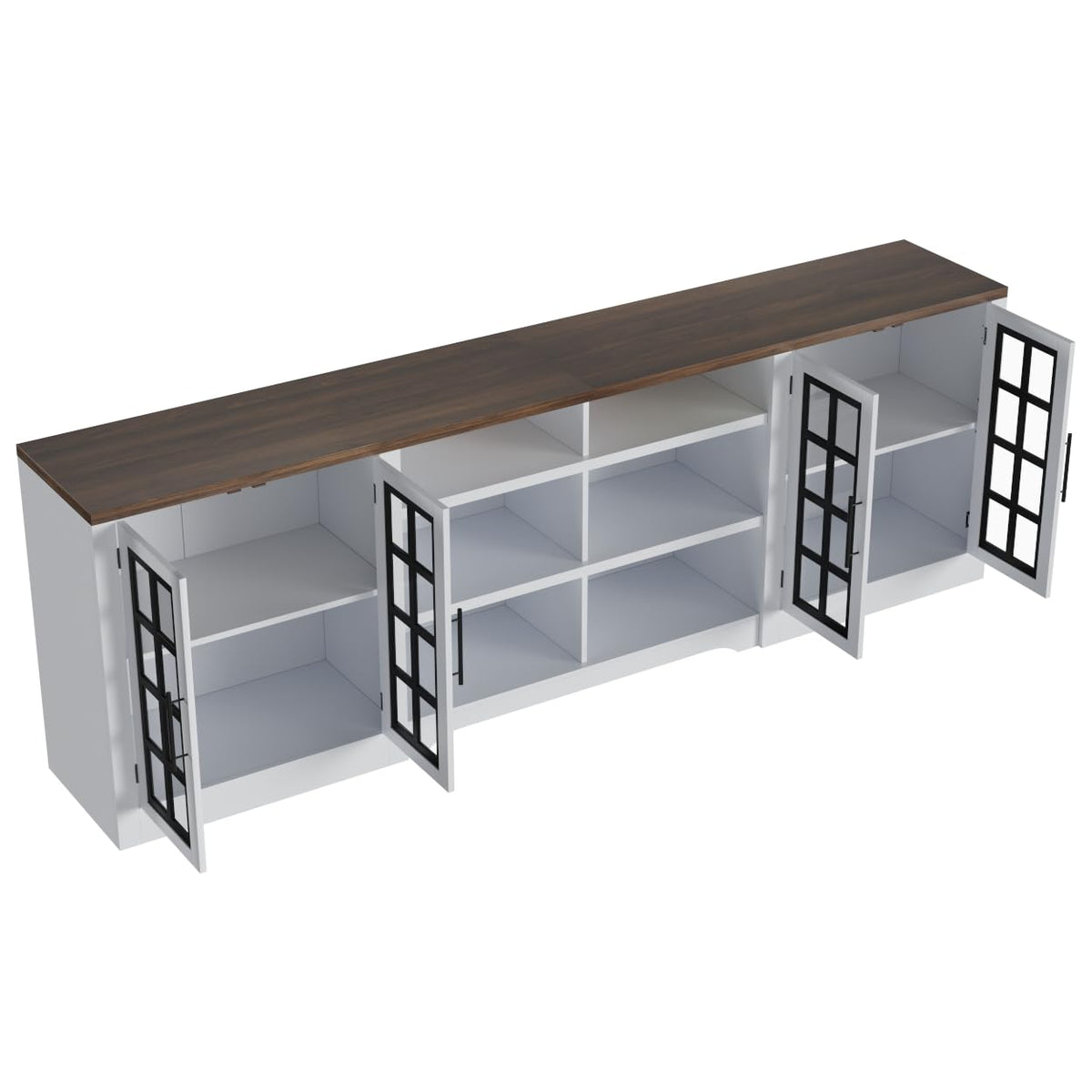 White Black TV Stand with 2 Cabinets and 3-Tier Shelves P36889