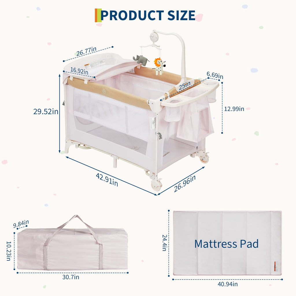 4 in 1 Pack and Play with Bassinet, Changing Table, Playpen and Carry Bag V680088
