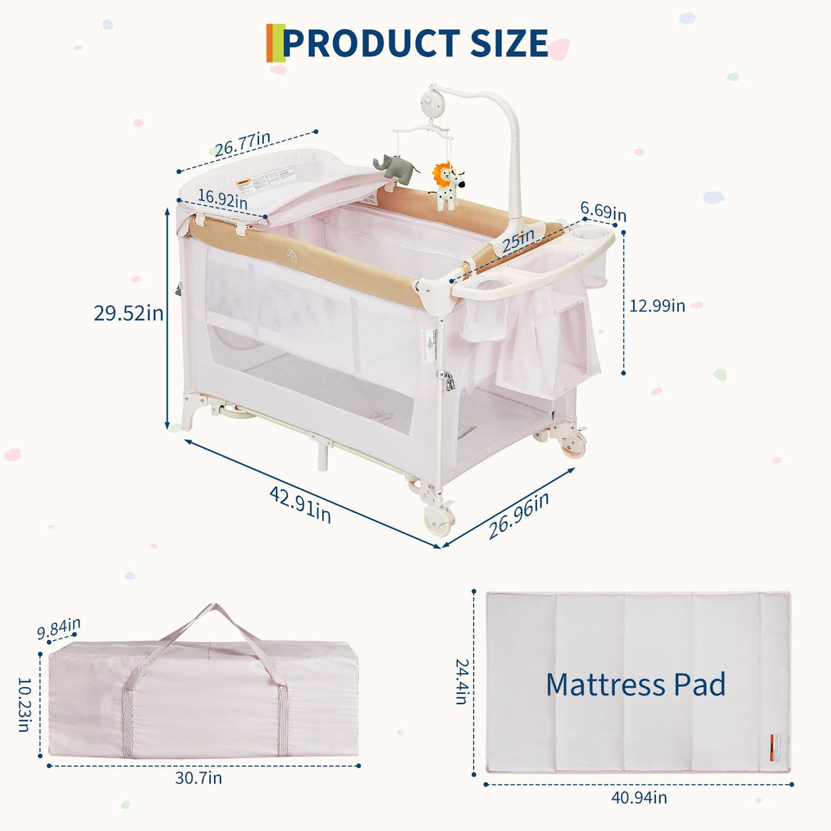 4 in 1 Pack and Play with Bassinet, Changing Table, Playpen and Carry Bag V680088