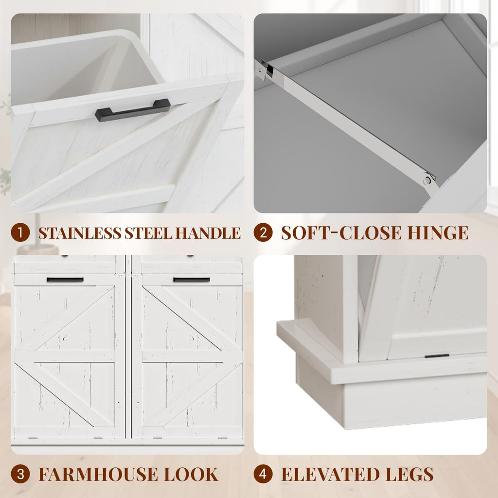 Brown White Double Tilt Out Trash Cabinet with Drawers K738322
