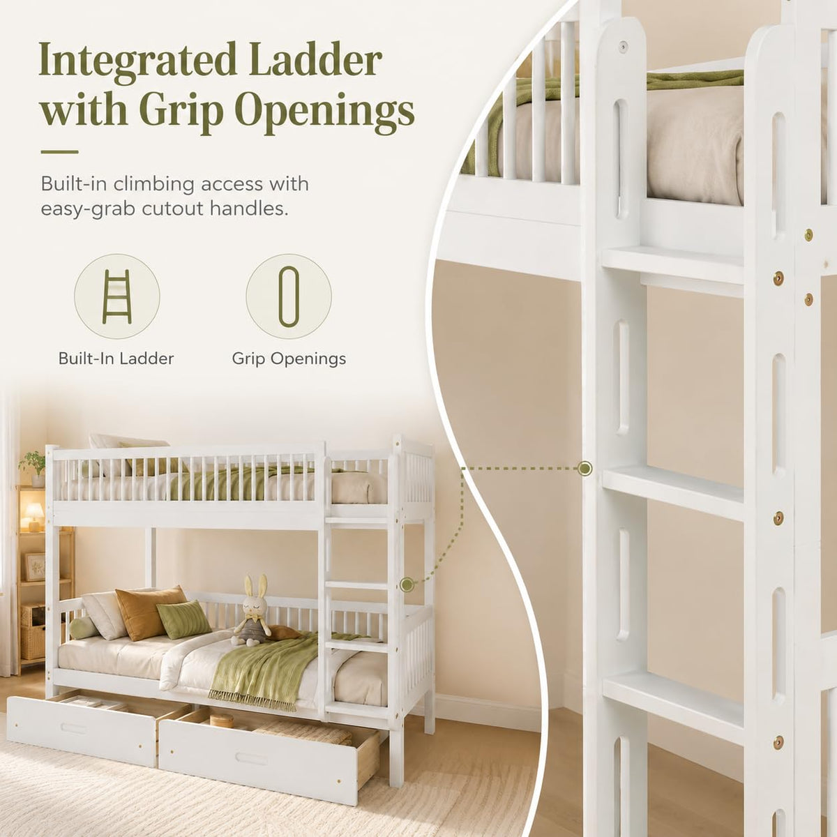 Twin Over Twin Bunk Bed with 2 Drawers O1955