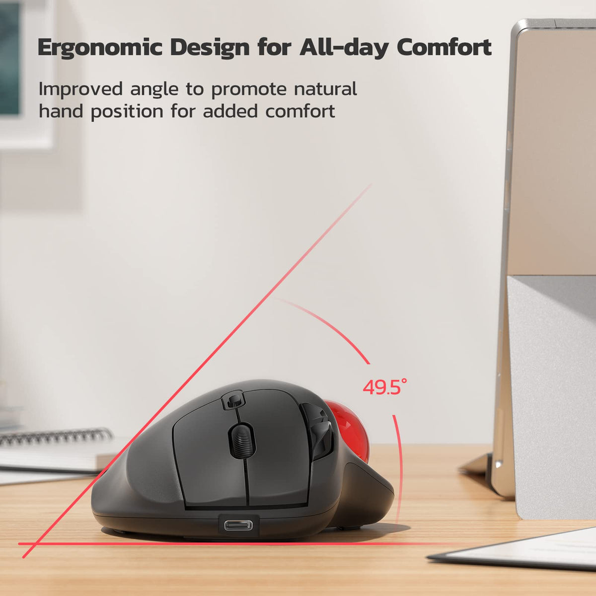 Wireless Ergonomic Thumb Control Trackball Mouse V1324