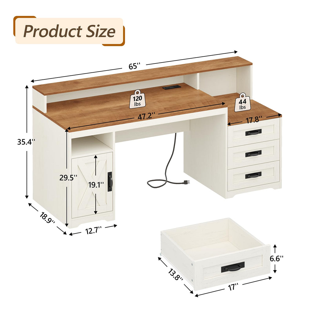 65" Computer Desk with Drawers and Printer Stand K493