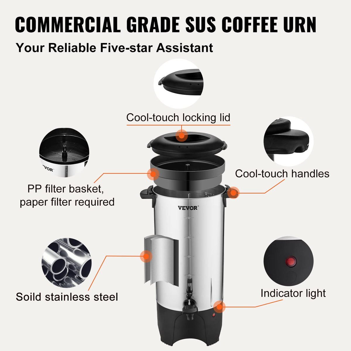 50 Cups Stainless Steel Commercial Coffee Urn Y463091