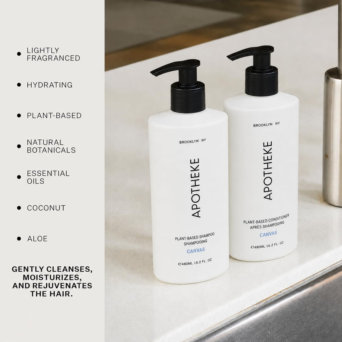 Plant-Based Shampoo and Conditioner Set with Aloe Chamomile Coconut and Jojoba Oils, 16.2 Fl Oz Each P751073