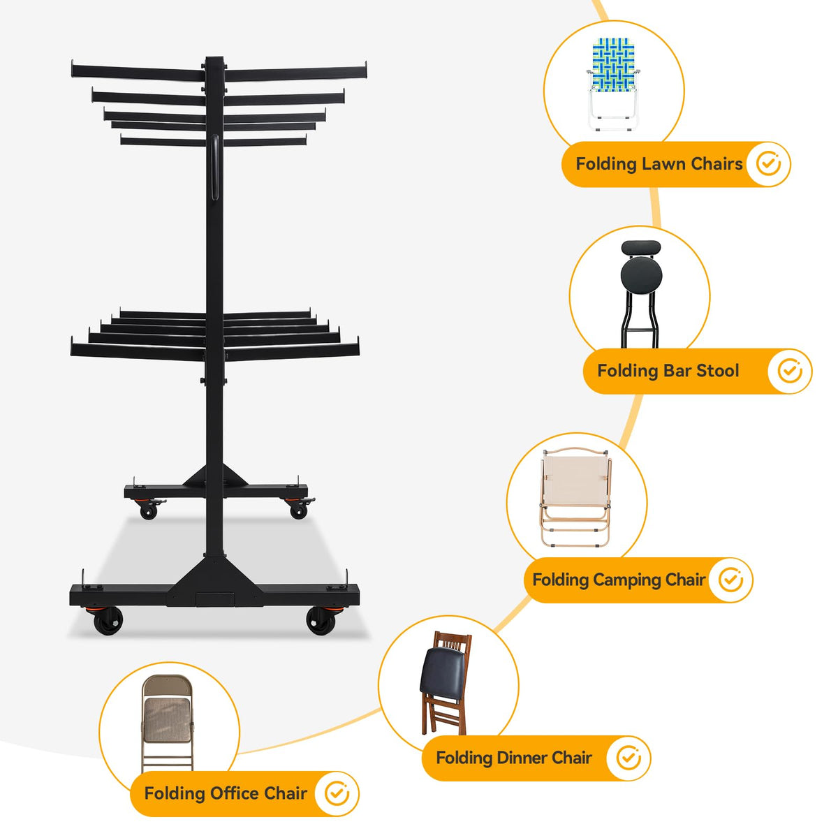 2-Tier Heavy Duty Folding Chair Cart with Wheels T766283