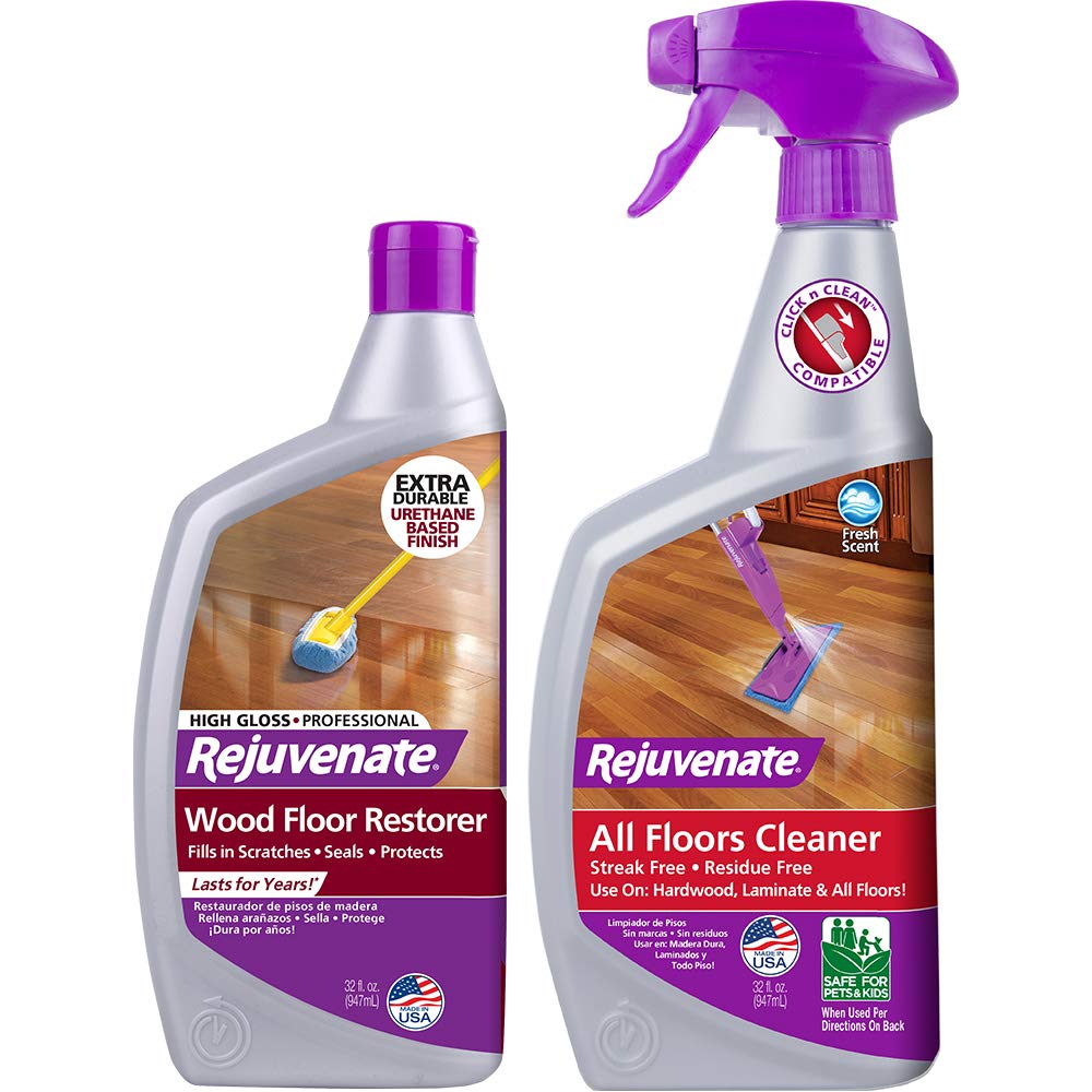 Wood Floor Restorer and Polish with High Gloss Finish 32oz and PH Balanced Floor Cleaner Q87048
