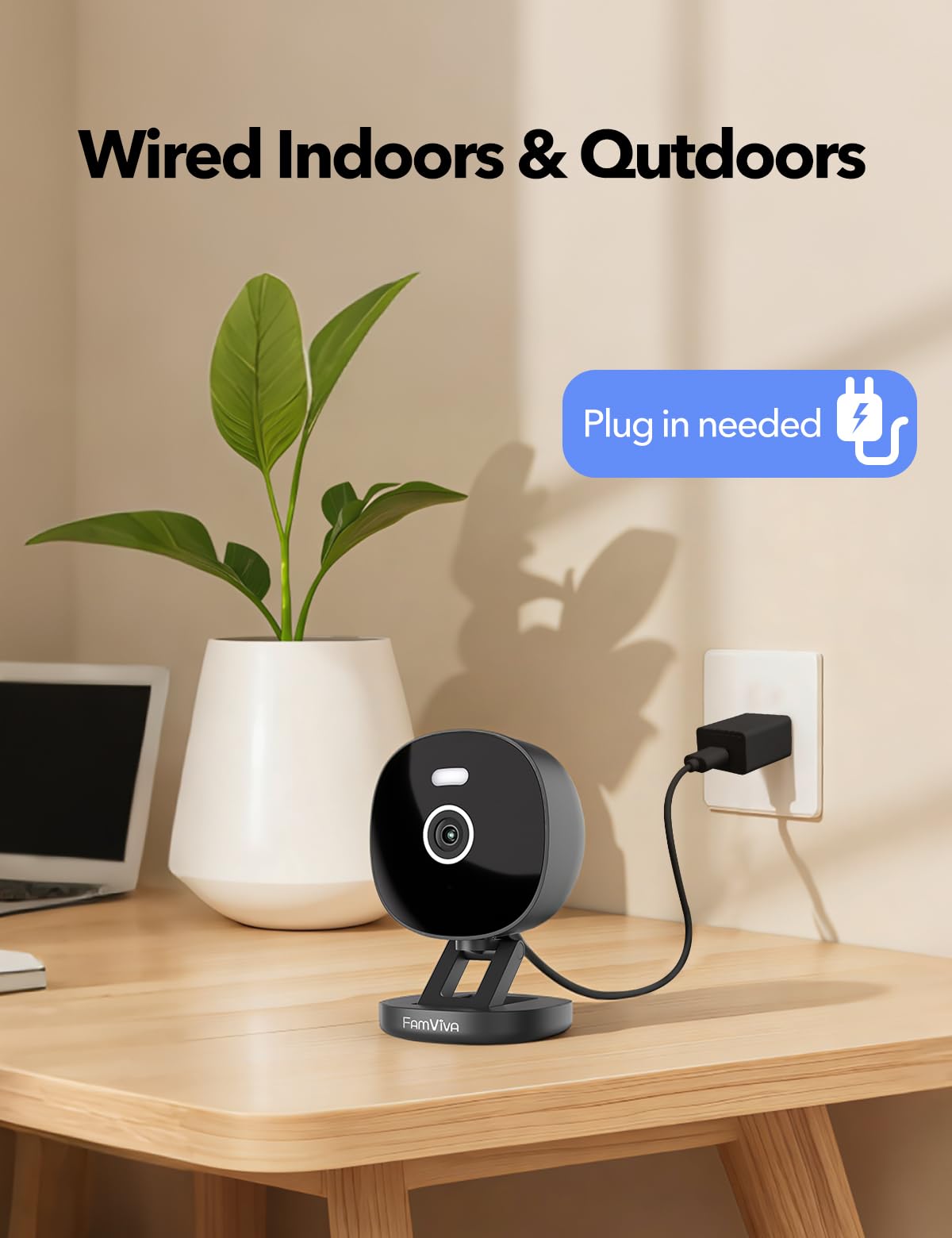 2K Wired Security Camera, Indoor/Outdoor, IP65 Waterproof Color Night Vision, Black D719507
