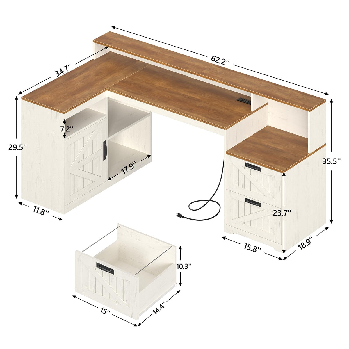 63" L Shaped Desk with Drawers and Printer Stand F527