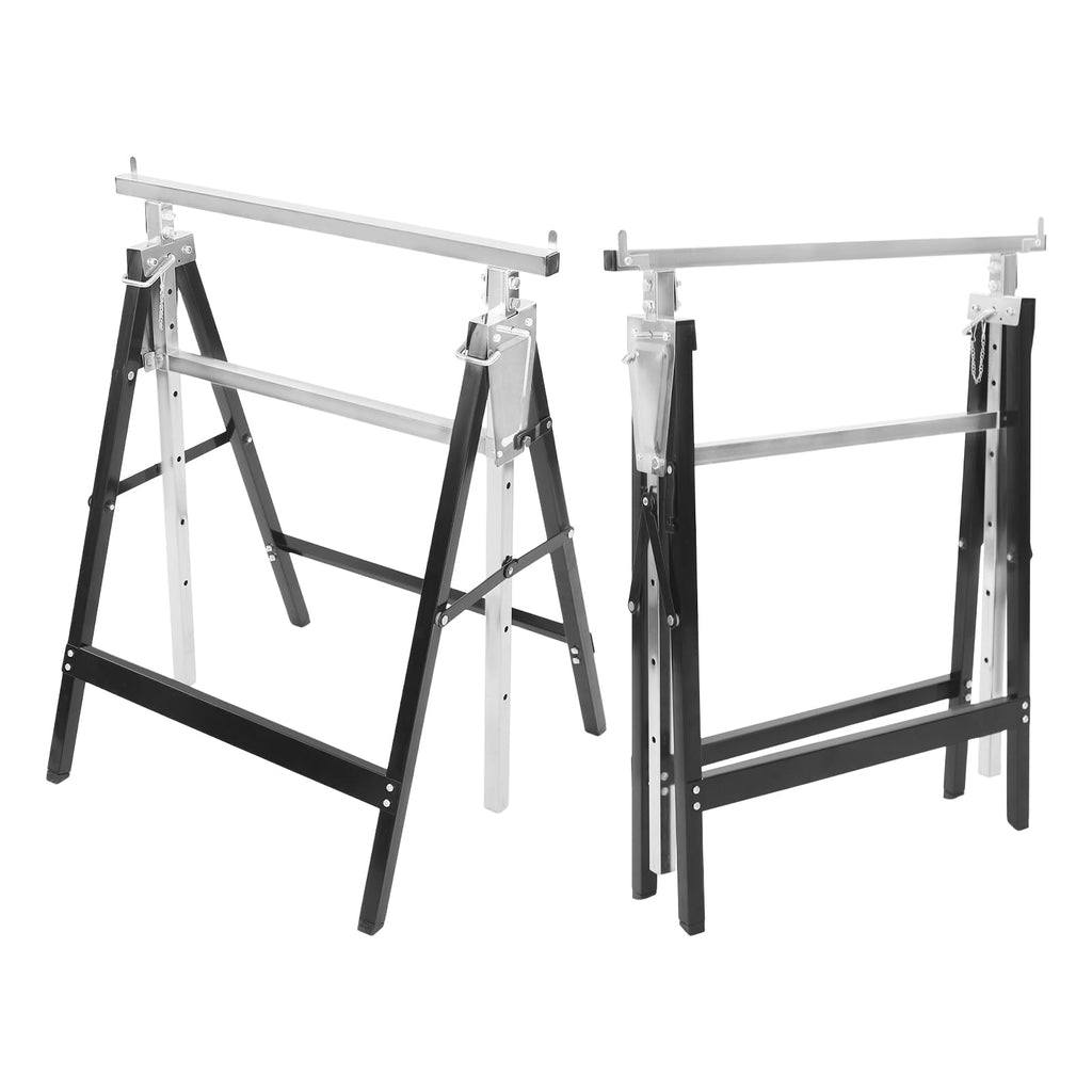 2-Pack Height Adjustable Folding Saw Horses Q195 Steel 220.46lbs Load Capacity Black & Silver S289231