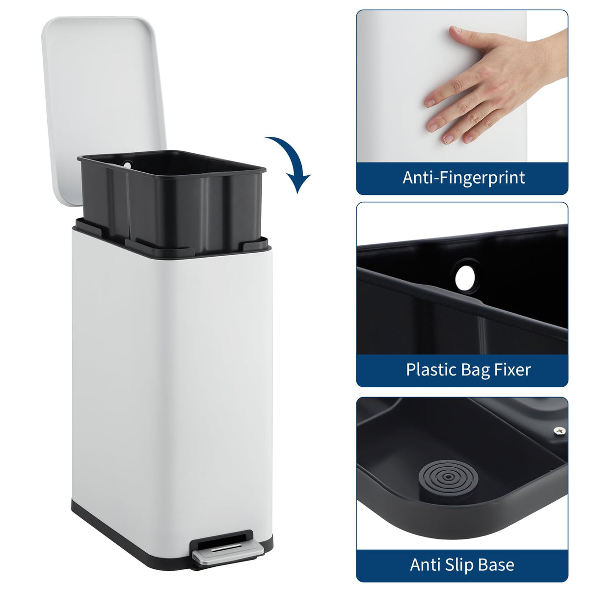 13.2 gal Stainless Steel Step Trash Can H12128