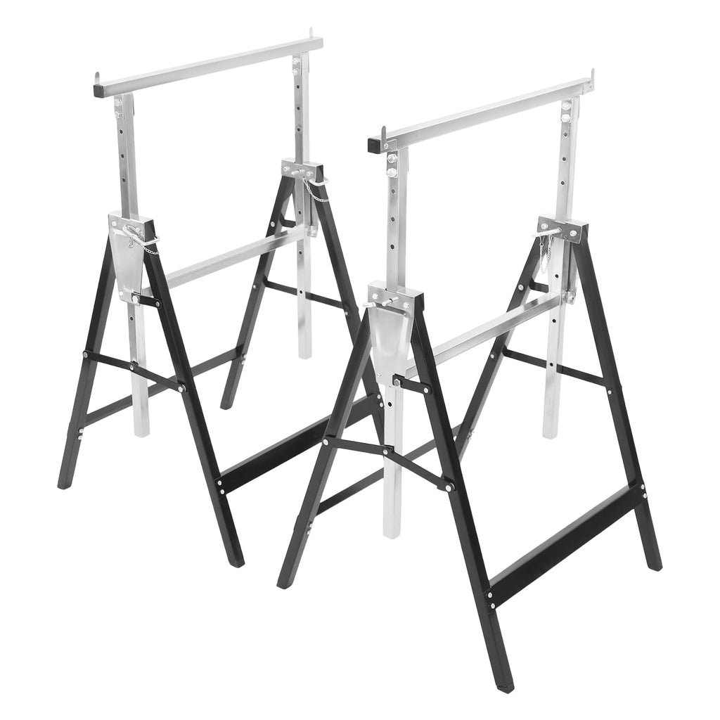 2-Pack Height Adjustable Folding Saw Horses Q195 Steel 220.46lbs Load Capacity Black & Silver S289231