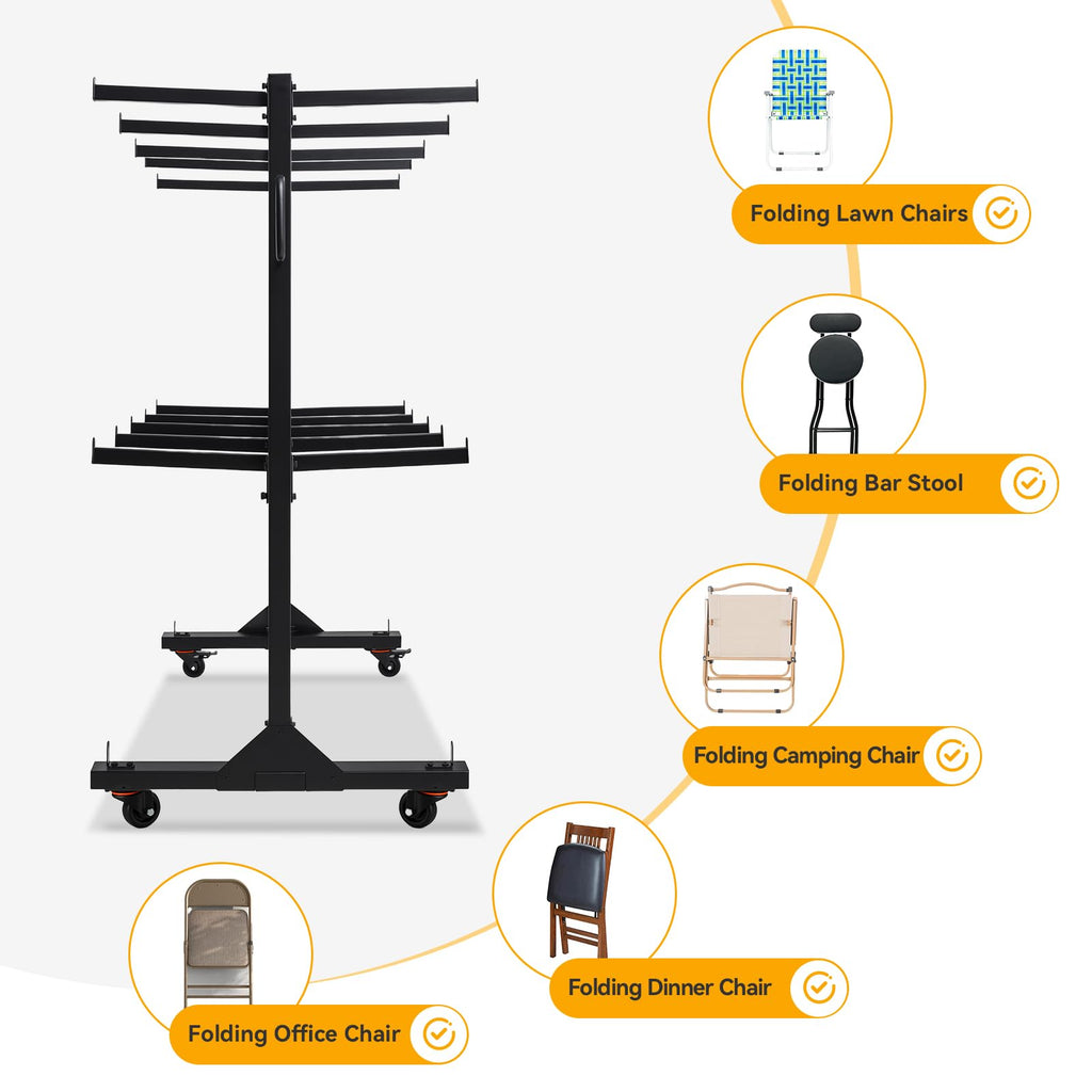 2-Tier Heavy Duty Folding Chair Cart with Wheels T766283