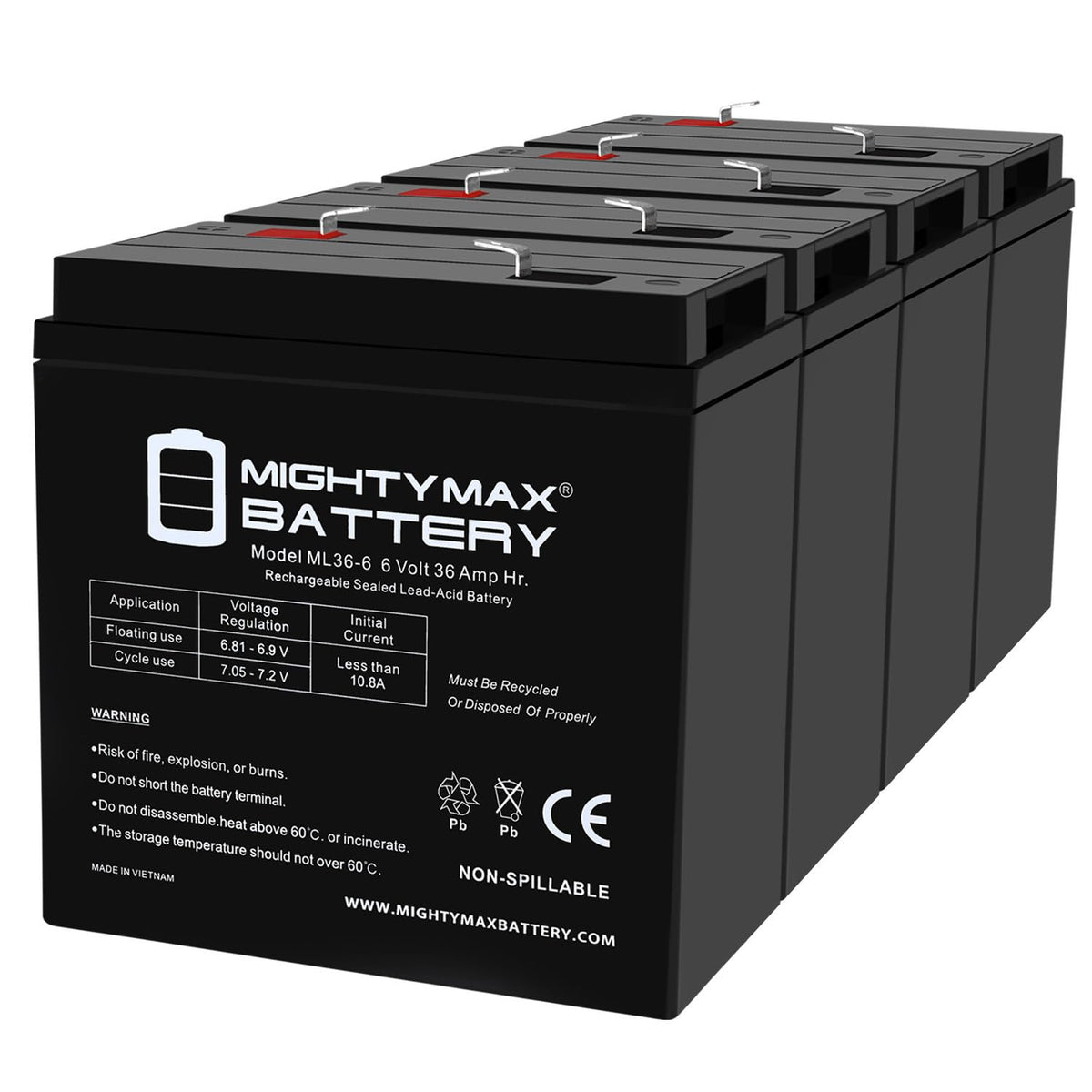 6 Volt 36 AH Rechargeable SLA AGM Battery 4 Pack D38926