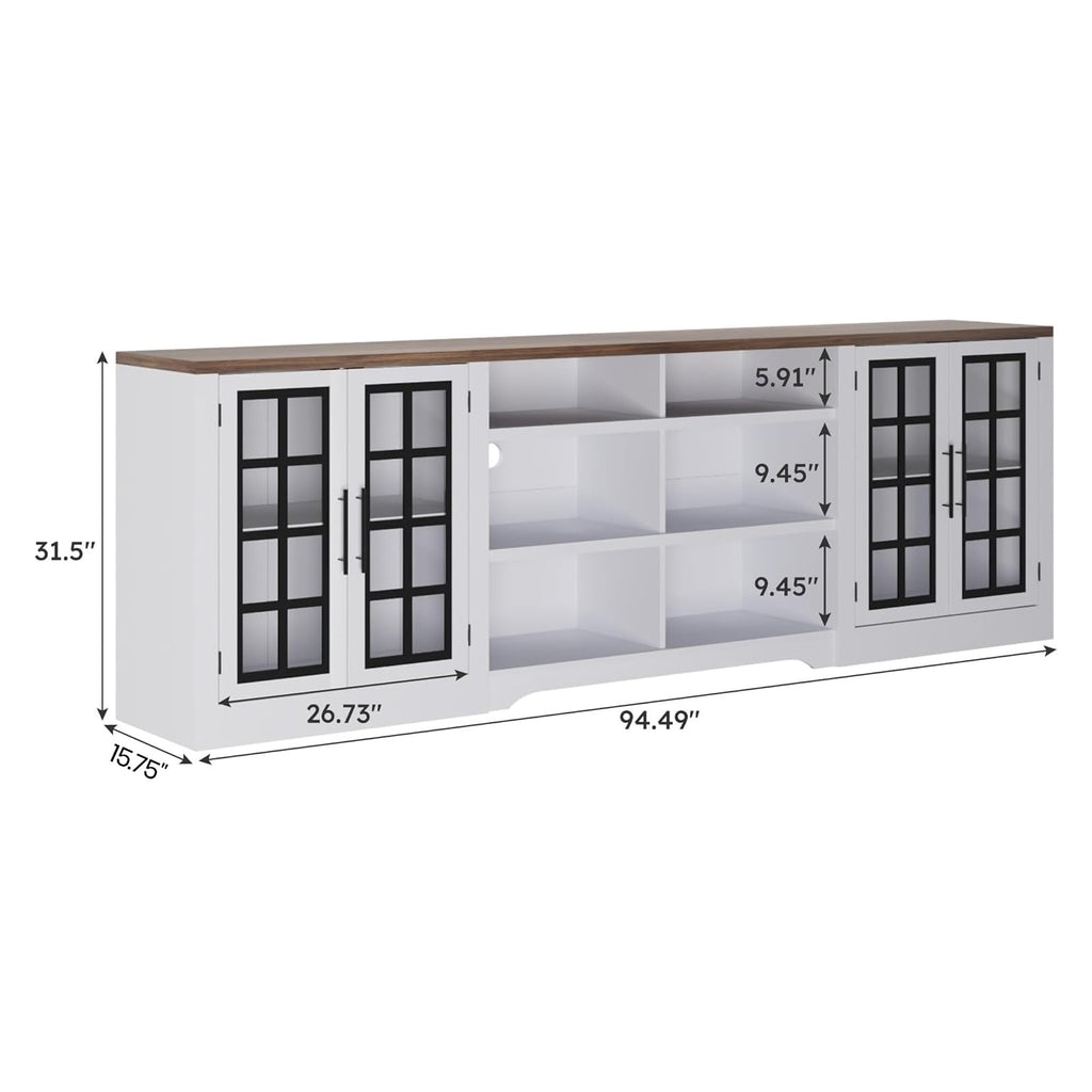 White Black TV Stand with 2 Cabinets and 3-Tier Shelves P36889