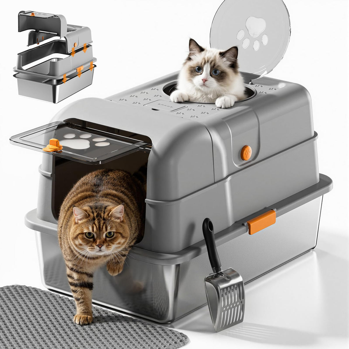 Non-Stick Stainless Steel Cat Litter Box with Lid Y8159