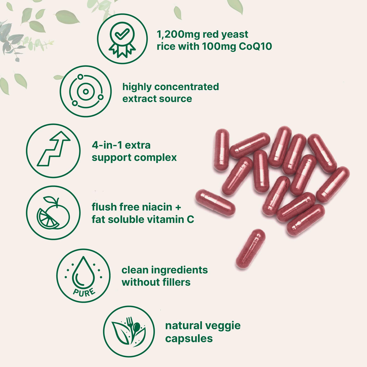 Red Yeast Rice with CoQ10 1200mg 240 Veggie Capsules K544352
