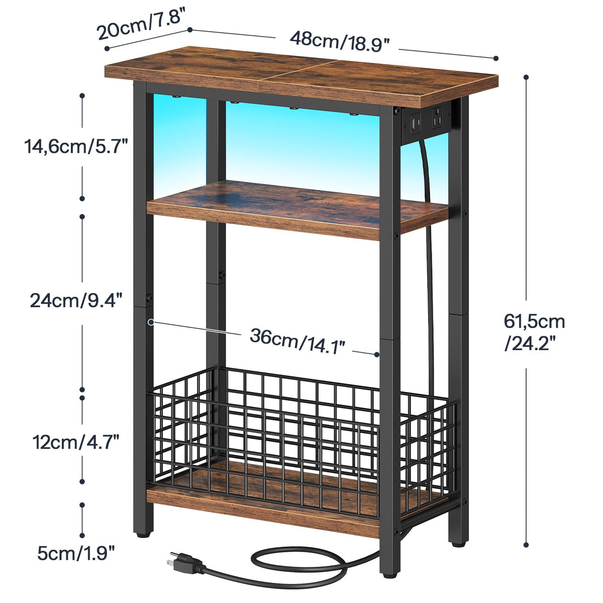 Narrow Side Table with Charging Station and LED Light G20098