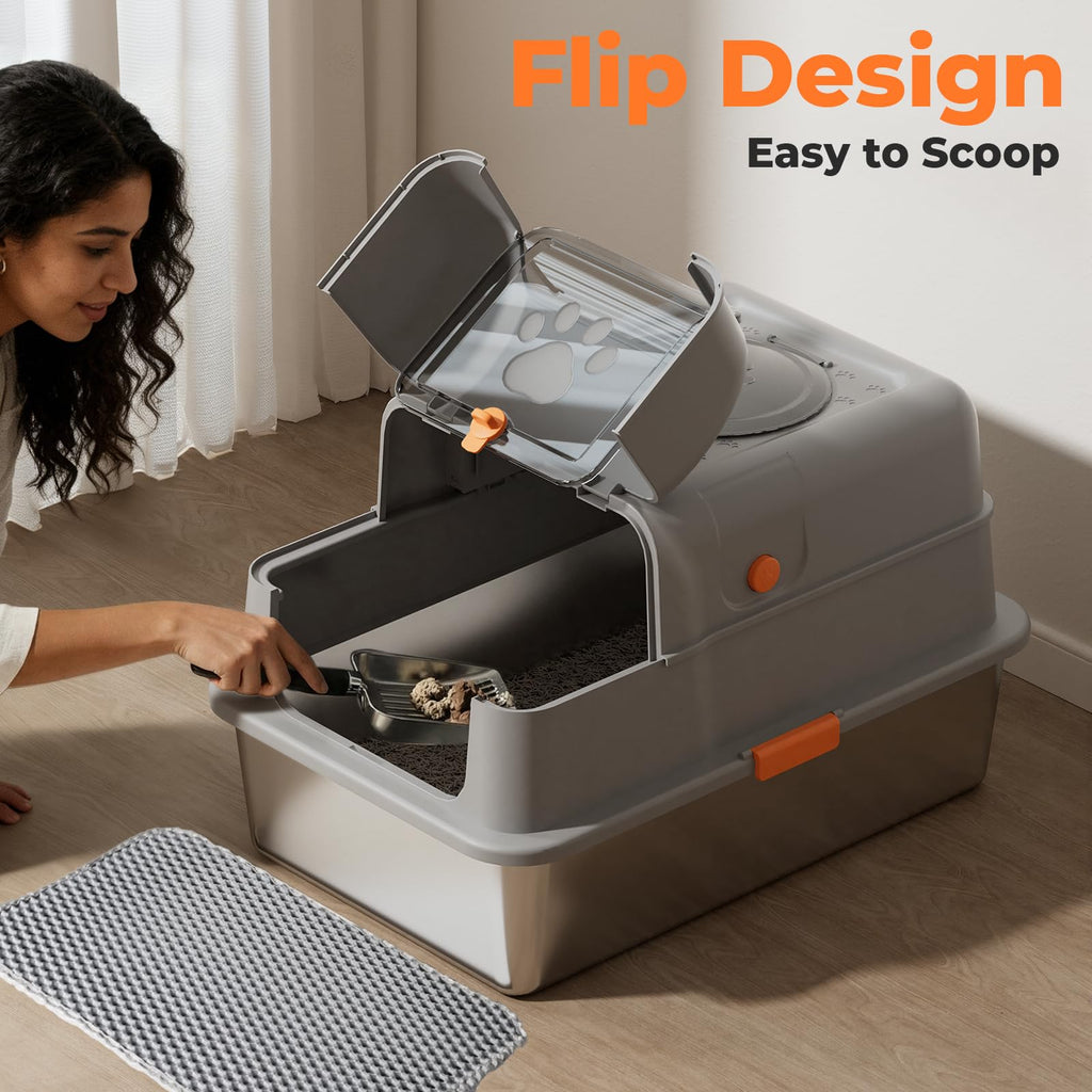 Non-Stick Stainless Steel Cat Litter Box with Lid Y8159