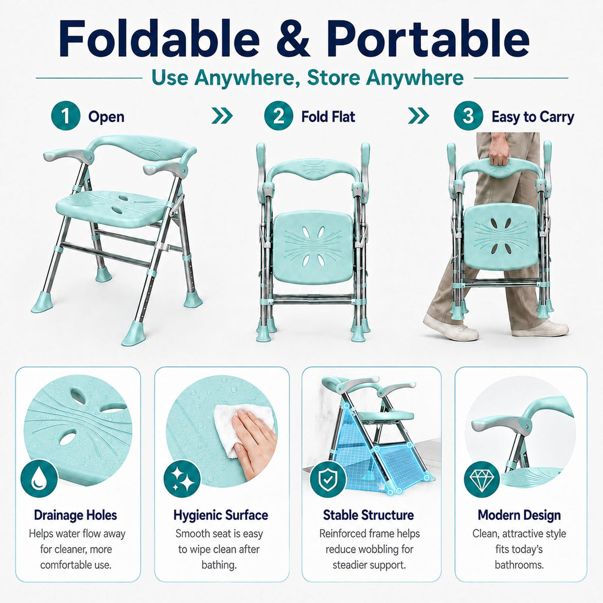 Heavy Duty Shower Chair with Arms and Back Y44568