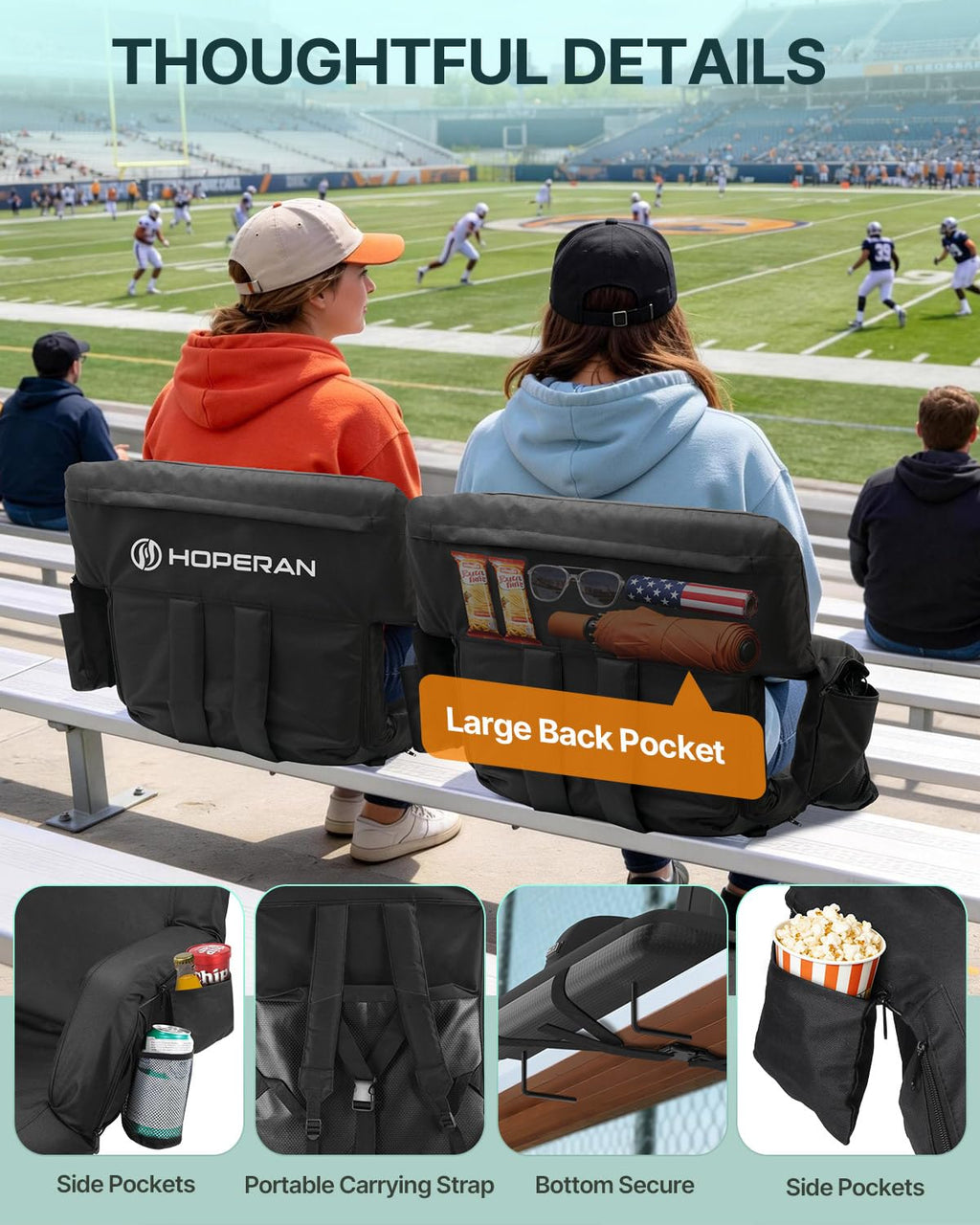 25" Heated Stadium Seats for Bleachers with Back Support, Black 2PC U2621