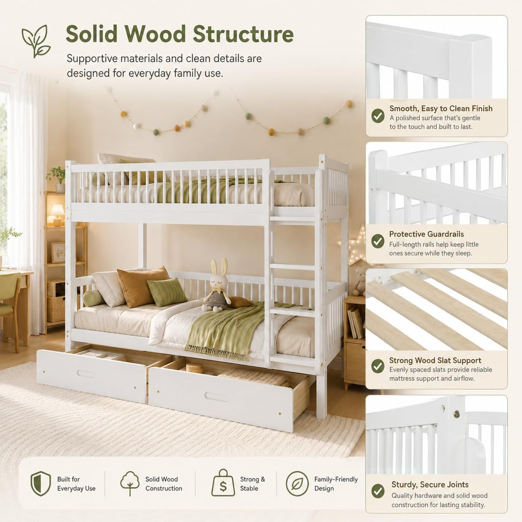 Twin Over Twin Bunk Bed with 2 Drawers O1955
