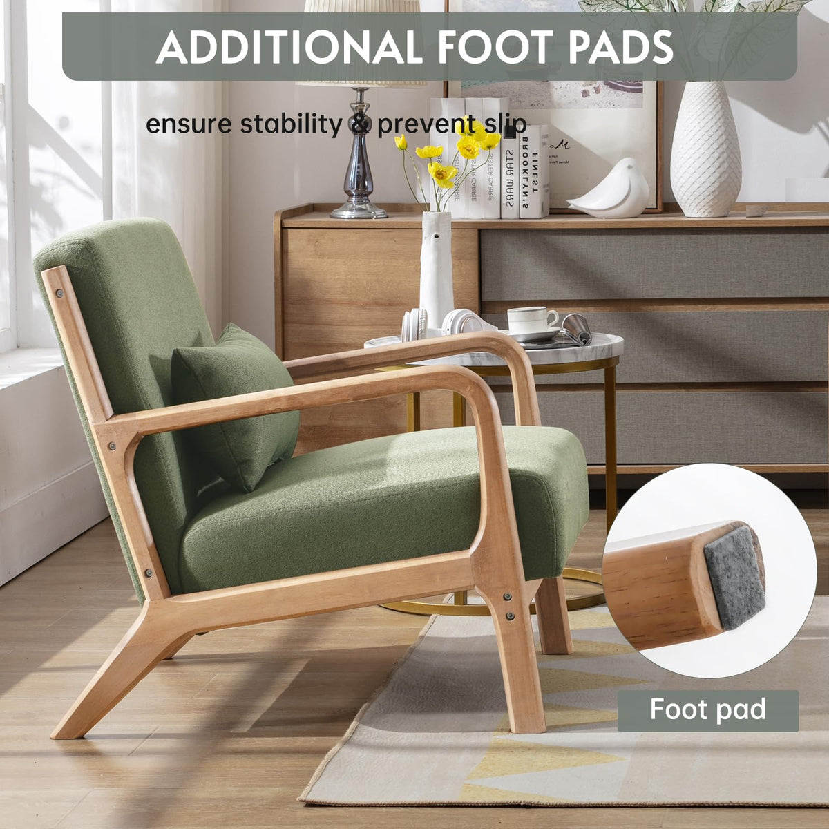 Mid Century Modern Accent Chairs Set of 2 Fabric Wood Armchair Z28572