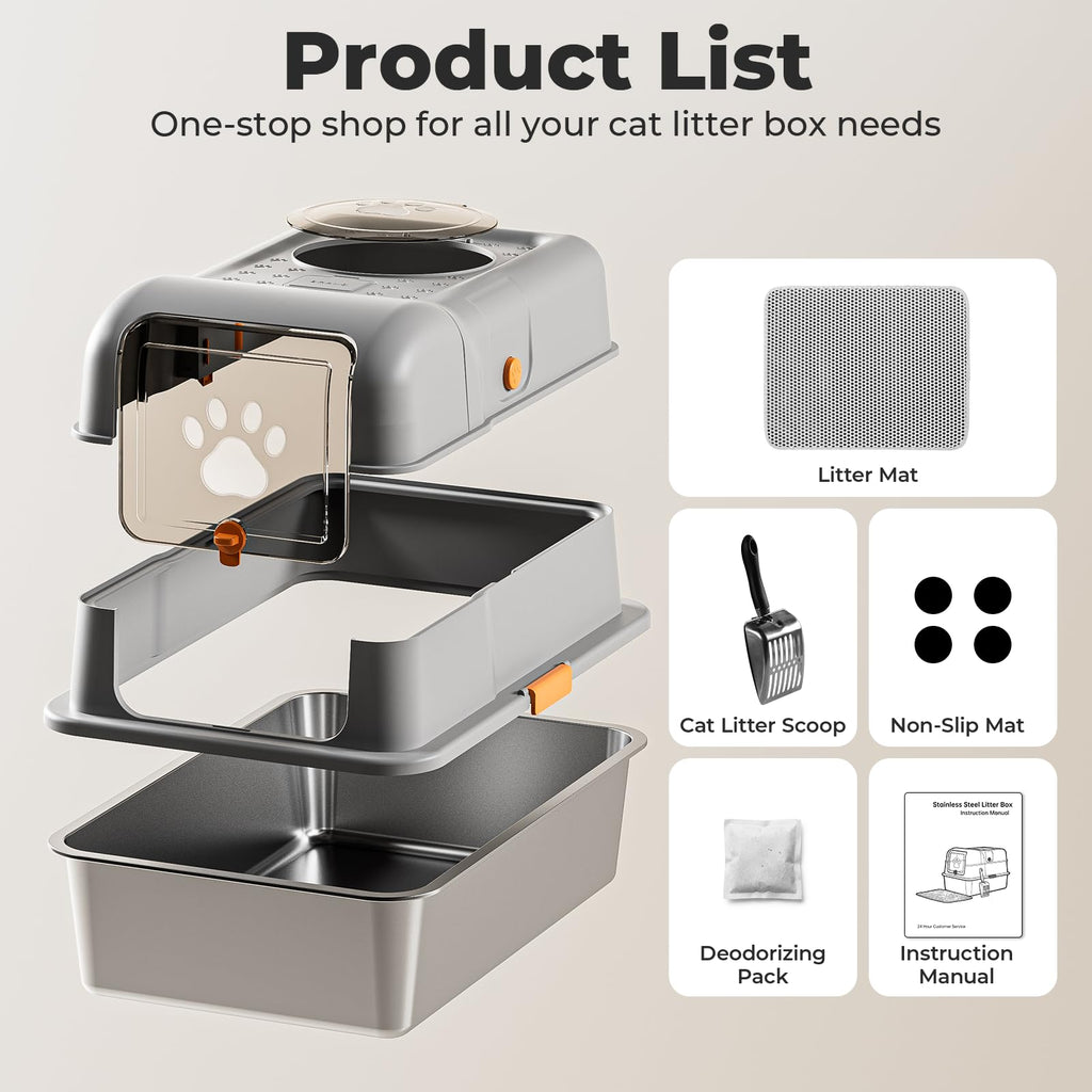 Non-Stick Stainless Steel Cat Litter Box with Lid Y8159