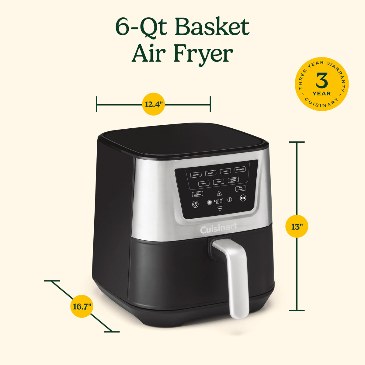 6-Quart Air Fryer with 4 Cooking Functions, Black & Stainless Steel M778