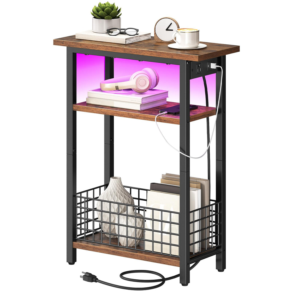 Narrow Side Table with Charging Station and LED Light G20098