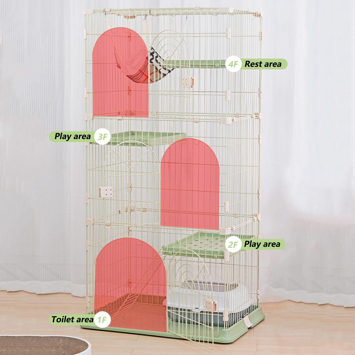 3/4-Tier Wire Cat Cage Playpen Kennel with Hammock B6807