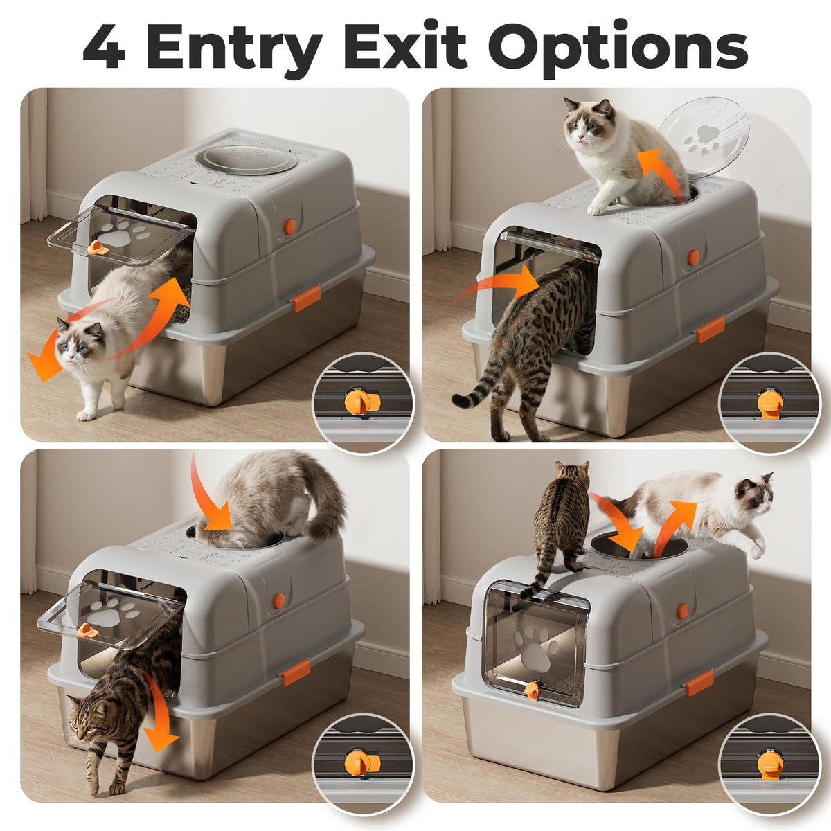Non-Stick Stainless Steel Cat Litter Box with Lid Y8159