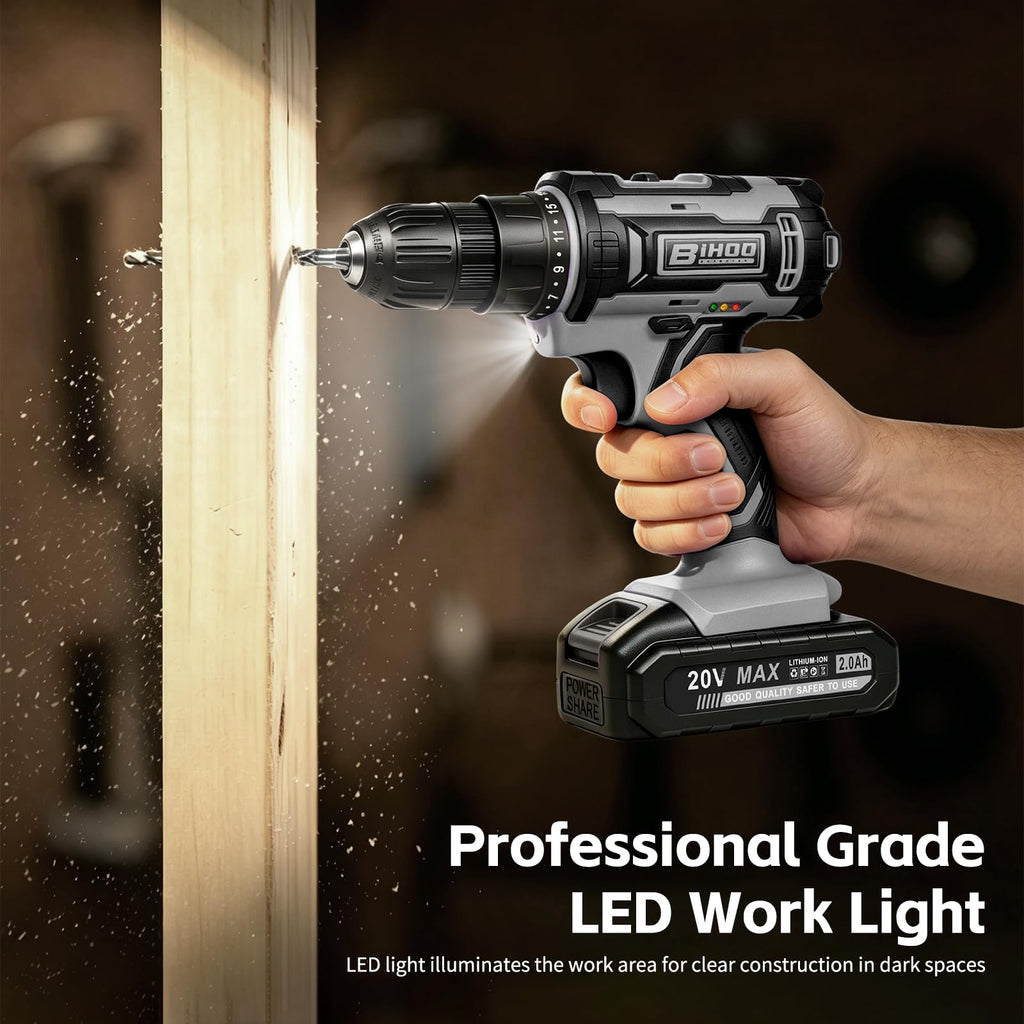Cordless Drill with 25Nm max, Drill Bits Kit, Gray R734859