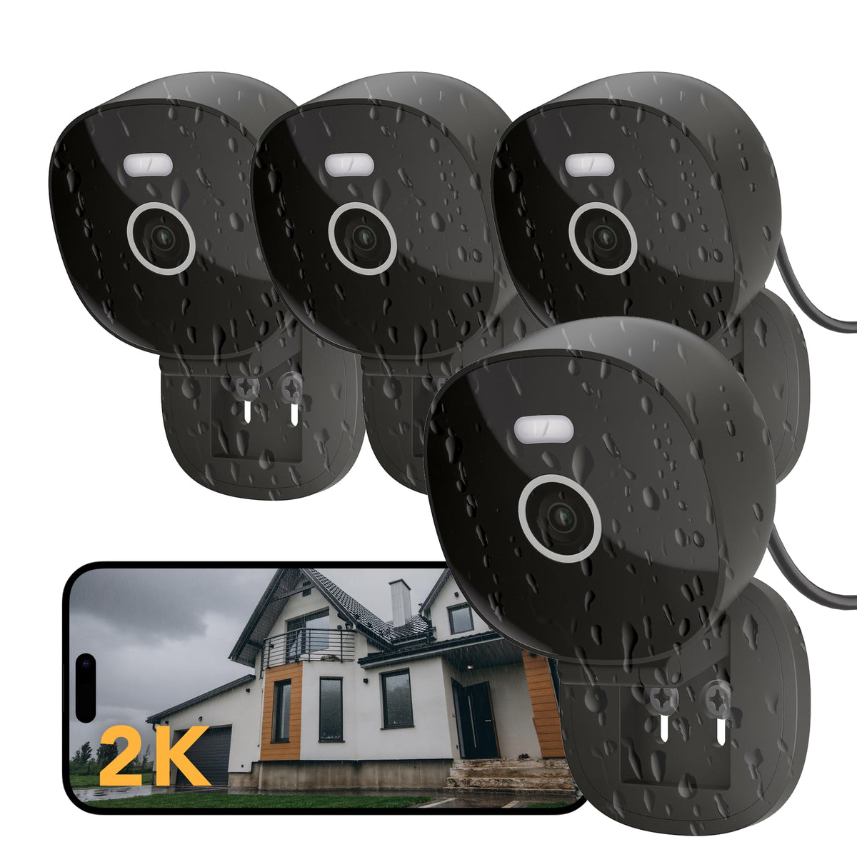 2K Wired Security Camera, Indoor/Outdoor, IP65 Waterproof Color Night Vision, Black D719507
