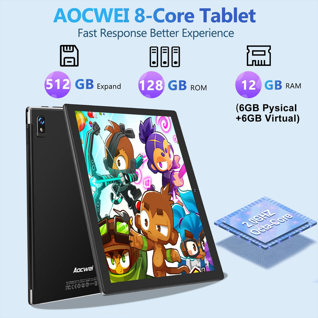 Black 12GB RAM 128GB ROM 10 Inch Android Tablet with Keyboard V502