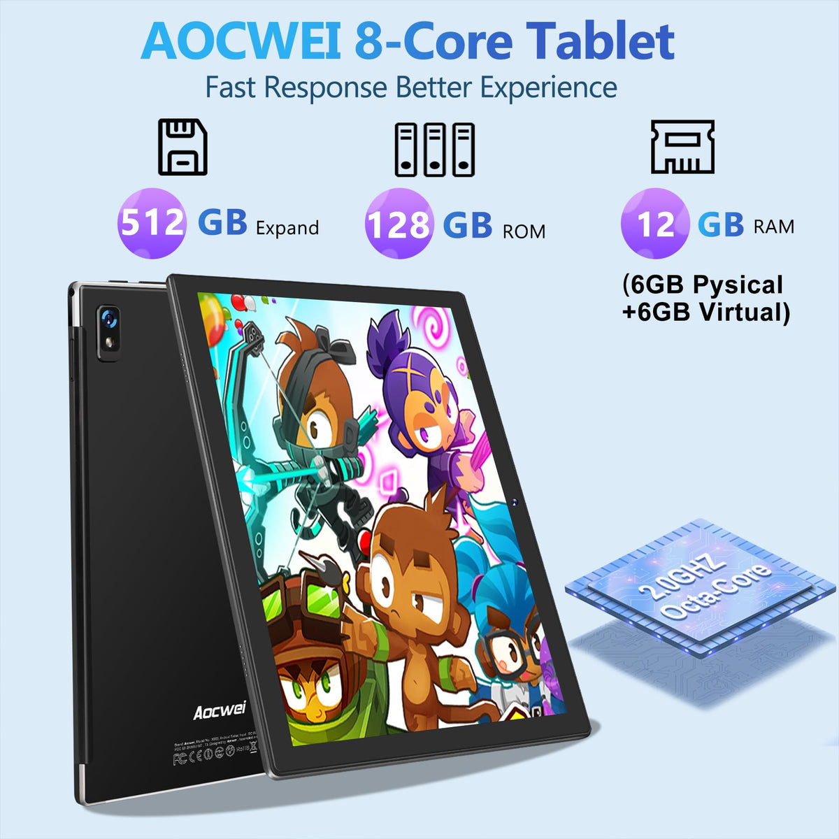 Black 12GB RAM 128GB ROM 10 Inch Android Tablet with Keyboard V502