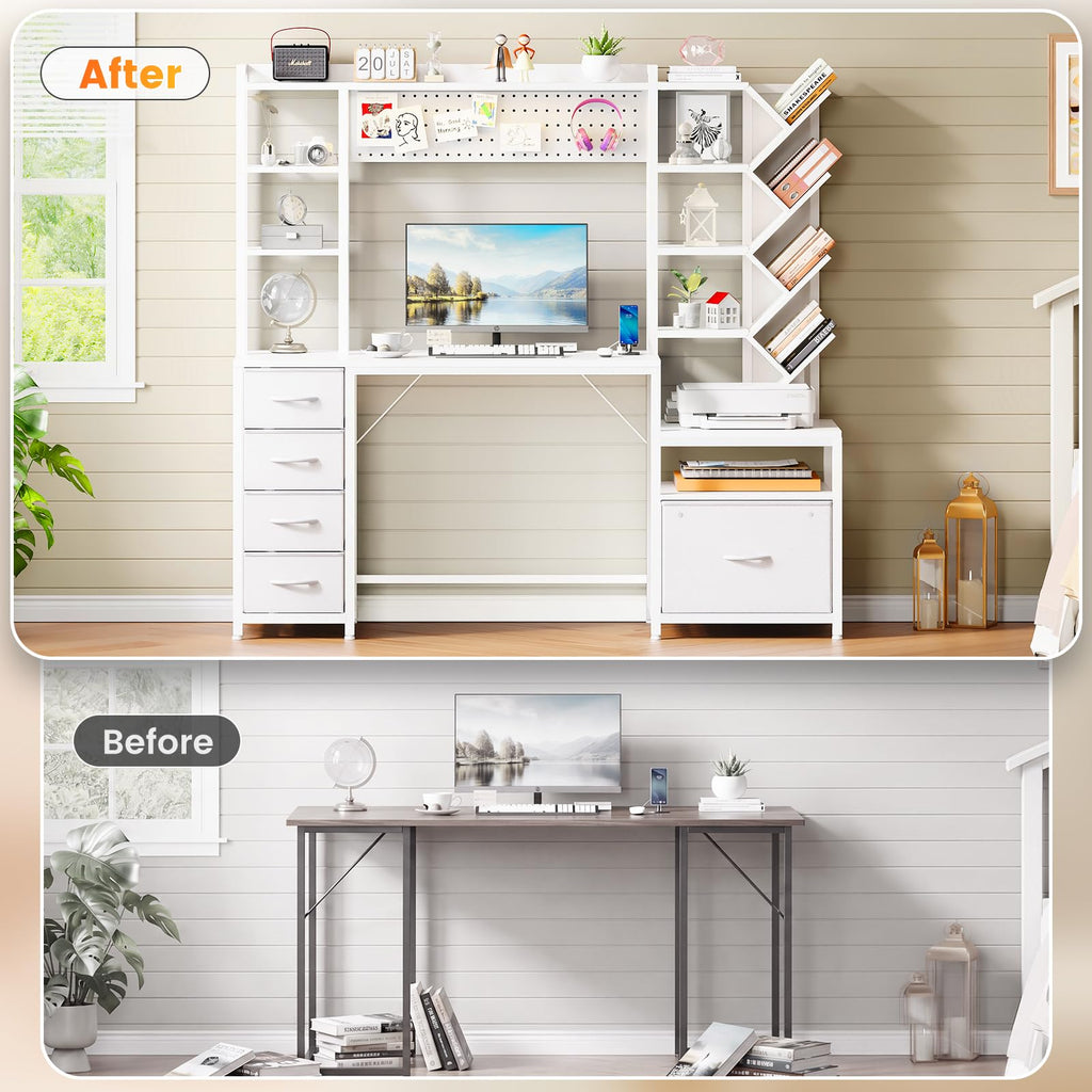 61.4" Computer Desk with Bookshelf, 5 Drawers, Hutch, Outlet, LED Z3835