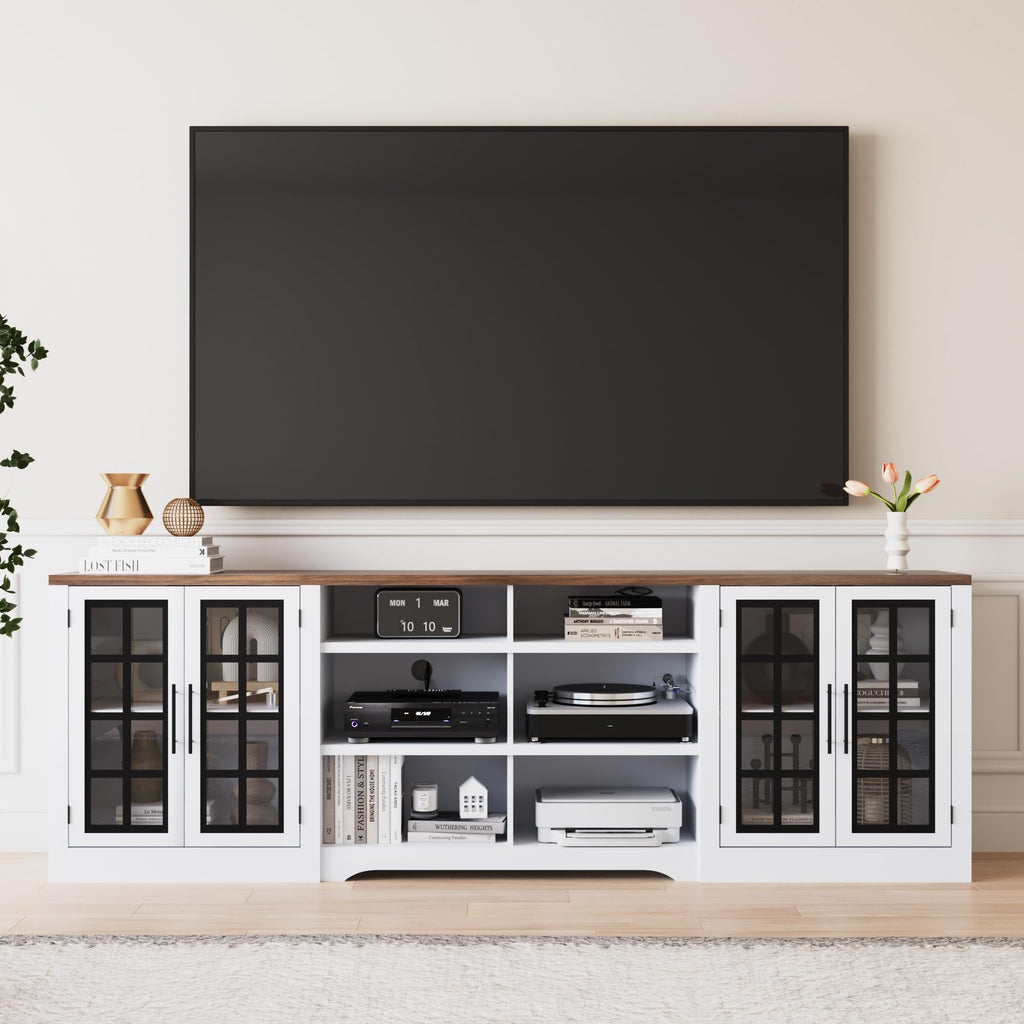 White Black TV Stand with 2 Cabinets and 3-Tier Shelves P36889