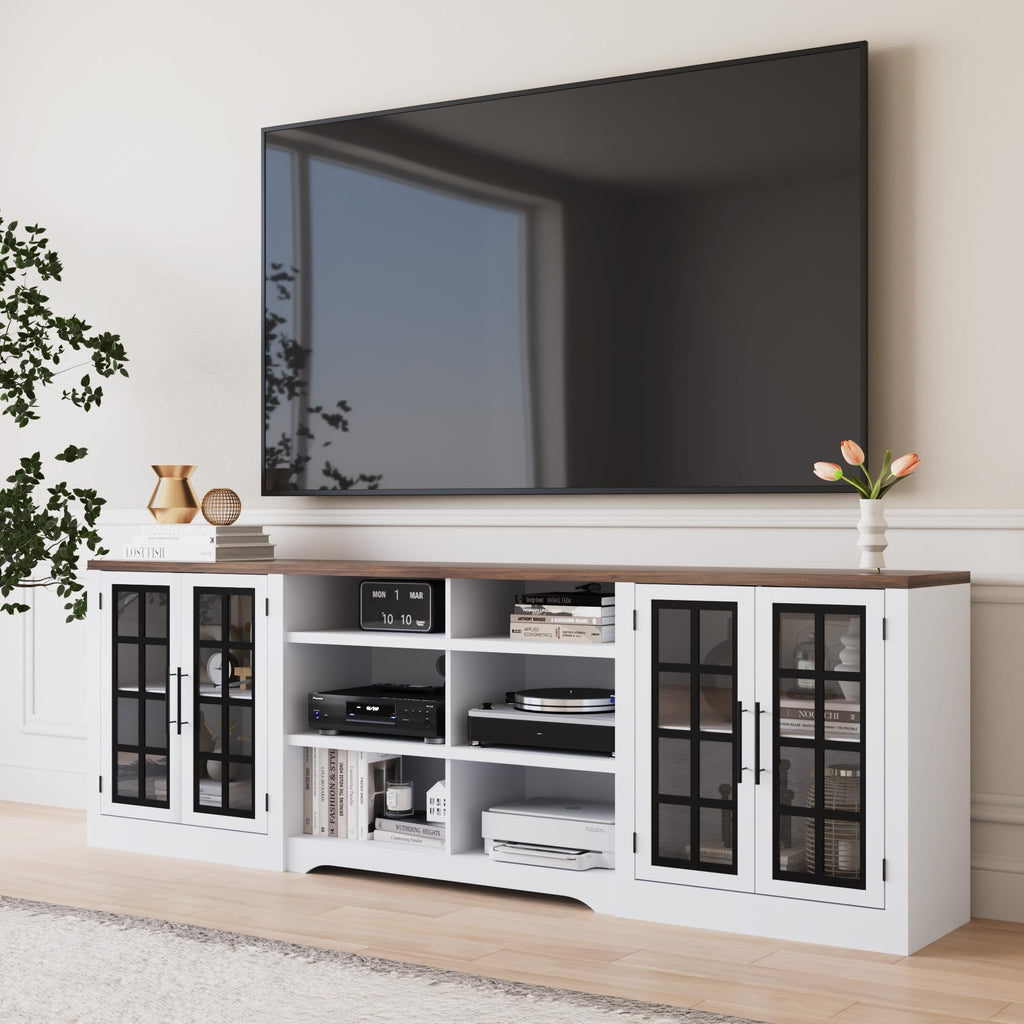 White Black TV Stand with 2 Cabinets and 3-Tier Shelves P36889