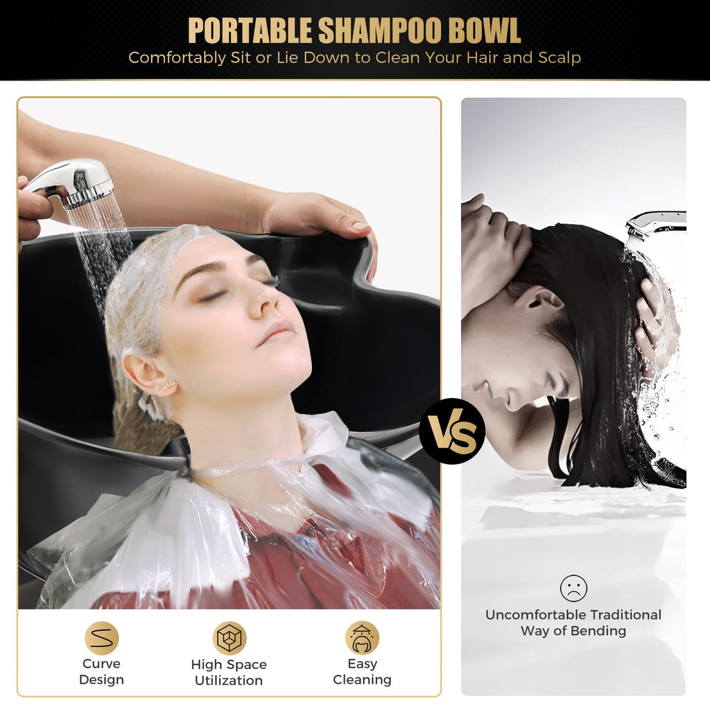 Black Portable Shampoo Bowl with 2 Bucket Q4100