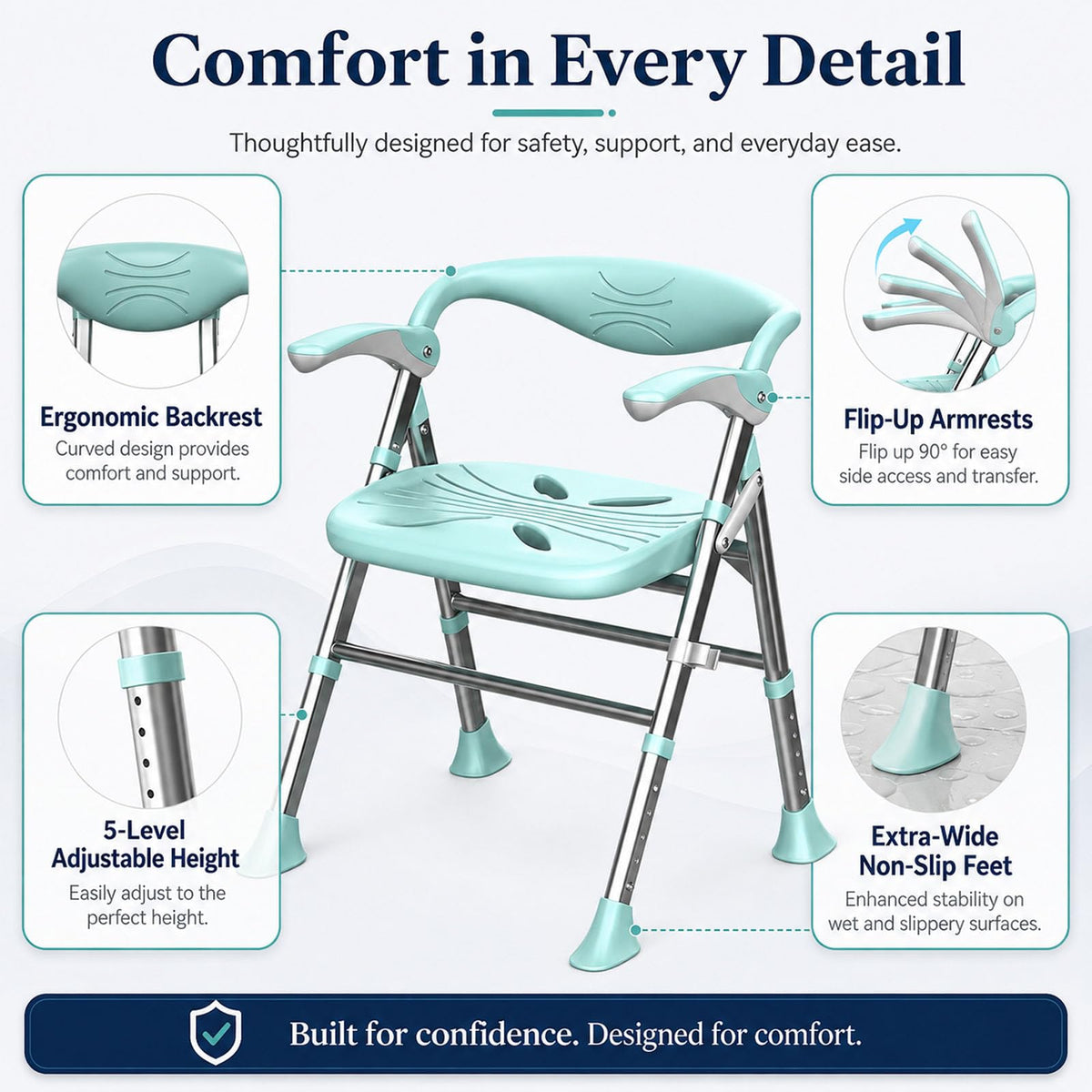 Heavy Duty Shower Chair with Arms and Back Y44568
