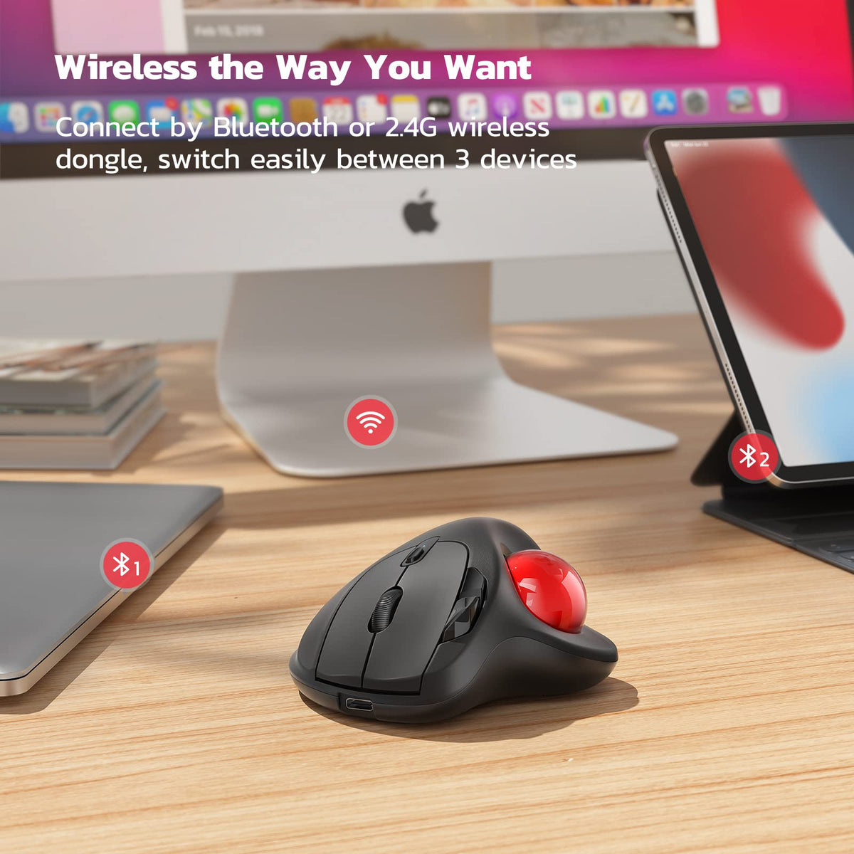 Wireless Ergonomic Thumb Control Trackball Mouse V1324