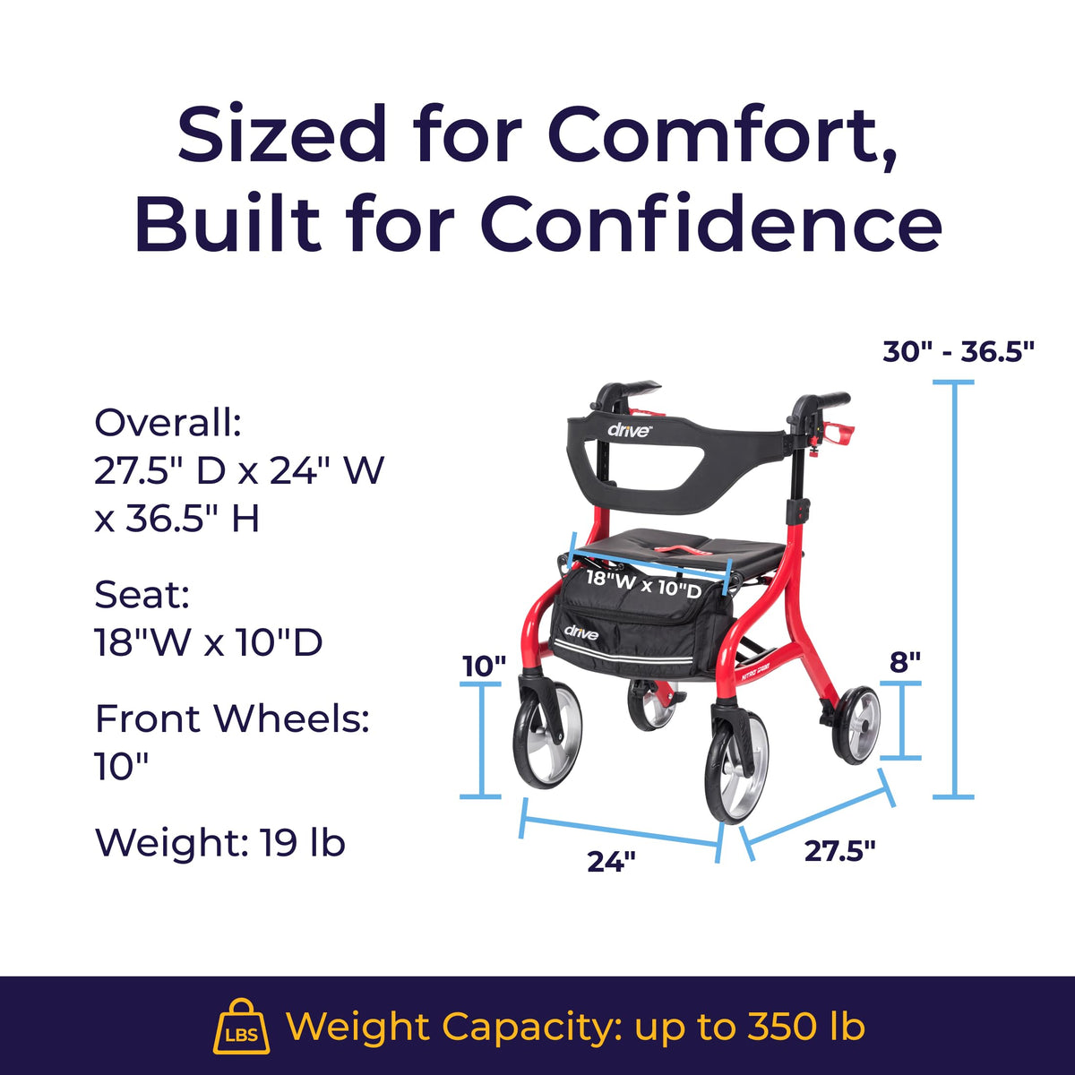 Red Standard Size Rollator Walker with Seat B268