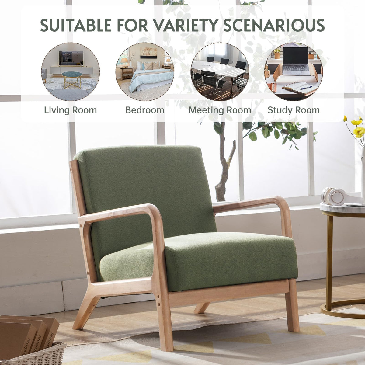 Mid Century Modern Accent Chairs Set of 2 Fabric Wood Armchair Z28572