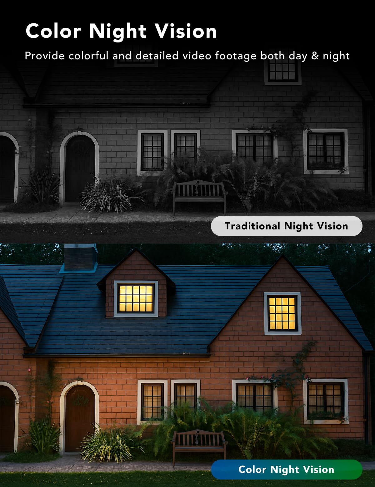 2K Wired Security Camera, Indoor/Outdoor, IP65 Waterproof Color Night Vision, Black D719507