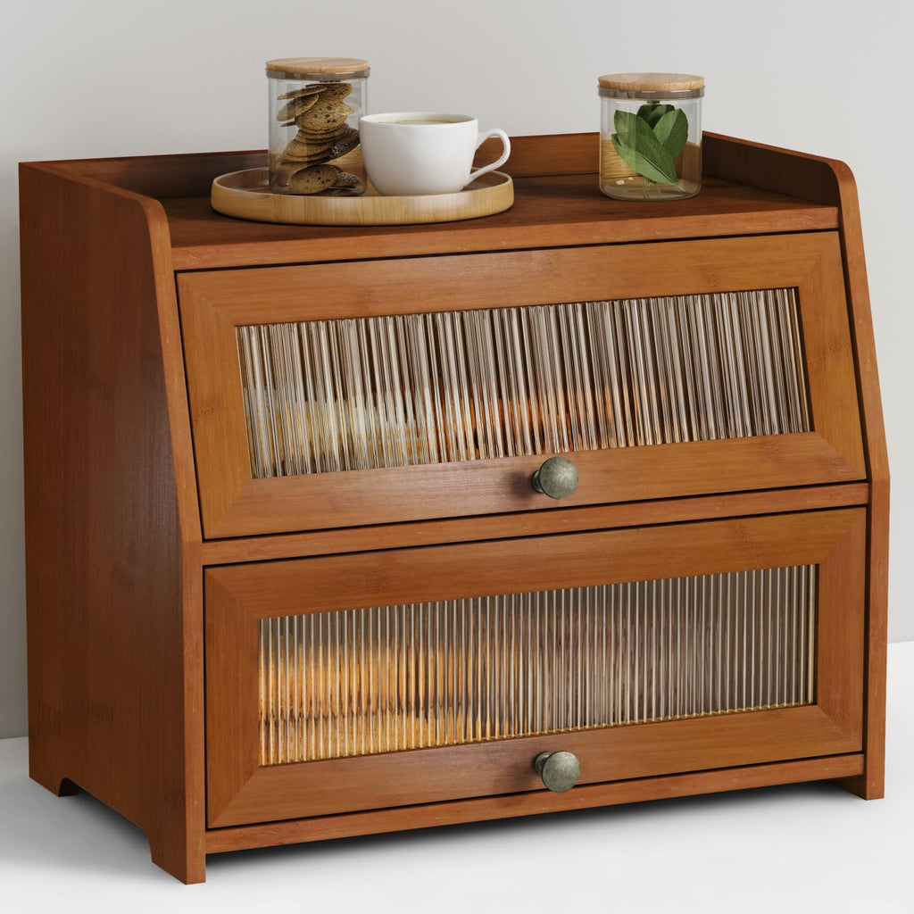 Wooden 2 Tier Roll Top Bread Box P434
