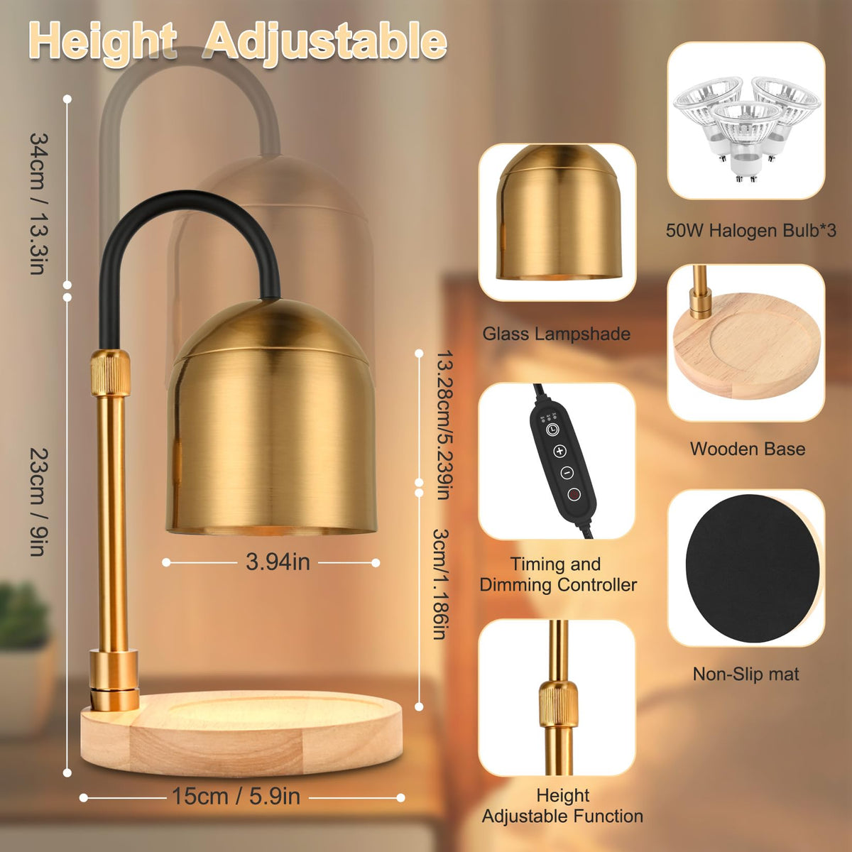 Dimmable Electric Candle Warmer Lamp with Timer V1318